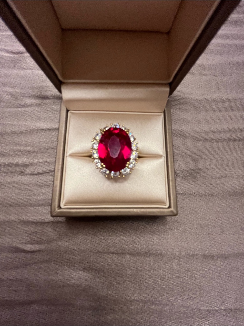 Elegant Red Oval Halo Cocktail Ring - Jacqueline Kennedy Collection Size 7